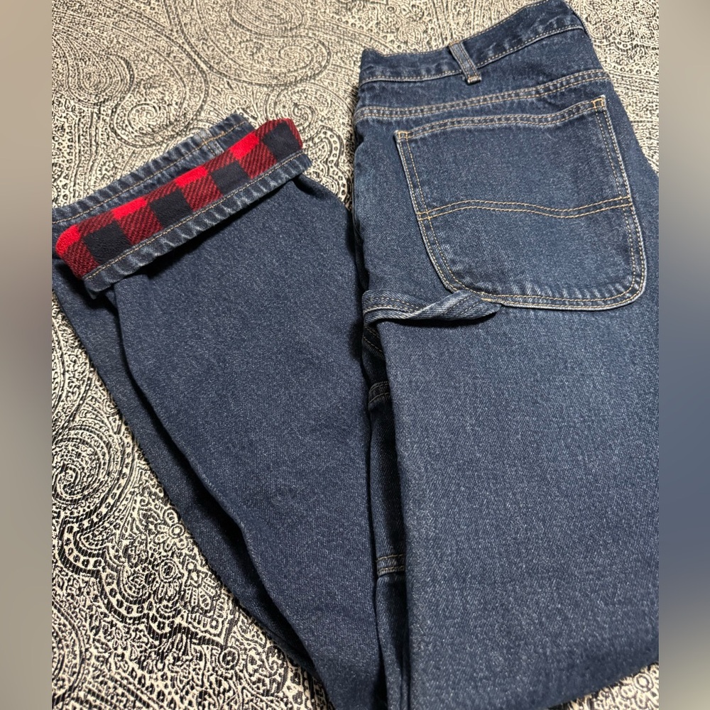 Men's Berkley Jensen Vintage Denim Cargo Jeans with Red Plaid Lining
